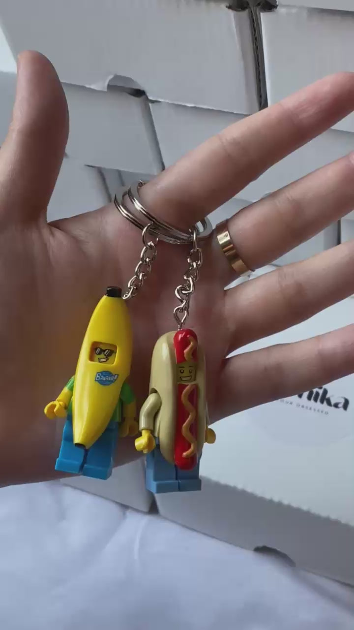 Banana and hotdog keychains