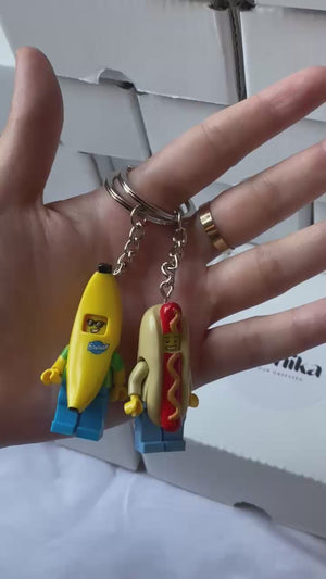 Banana and hotdog keychains